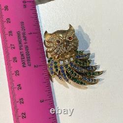 Vintage Signed Bellini Figural 3d Owl Bird Gold Tone Metal Brooch