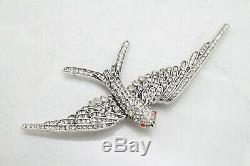 Vintage Signed Ciner Statement Swallow Crystal Bird Silver BROOCH Pin Jewellery