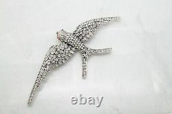 Vintage Signed Ciner Statement Swallow Crystal Bird Silver BROOCH Pin Jewellery
