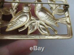 Vintage Signed Coro Sterling Silver Gold Wash Singing Birds On Branch Brooch Pin