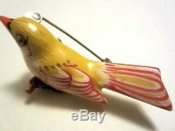 Vintage Signed GUMP'S Japan Hand Painted Yellow Canary Wood Bird Brooch