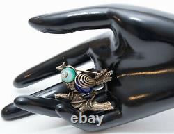 Vintage Signed Hattie Carnegie Bird Brooch Pin/ Turquoise & Lapis (Glass) Stones