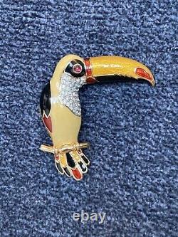 Vintage Signed Judith Leiber Toucan Parrot Pin Brooch in a Beautiful Box