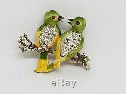 Vintage Signed KRAMER Figural Pair of Love Birds Brooch Pin Enamel & Rhinestones