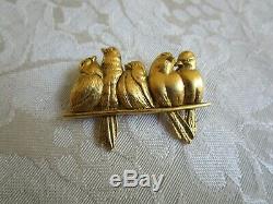 Vintage Signed Multilana AIC Goldtone Brooch Pin The Bird Perch 5 Birds