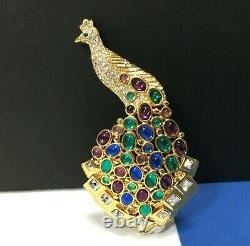 Vintage Signed NOLAN MILLER Peacock BROOCH Multi Color Cabochons Bird Gold XX37R