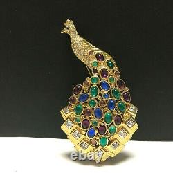 Vintage Signed NOLAN MILLER Peacock BROOCH Multi Color Cabochons Bird Gold XX37R
