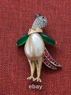 Vintage Signed Numbered Boucher birds Brooch Jelly Belly with Rhinestones