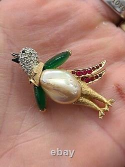 Vintage Signed Numbered Boucher birds Brooch Jelly Belly with Rhinestones