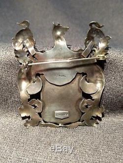 Vintage Signed Schimpff Sterling Silver Coat of Arms Bird Brooch Pin
