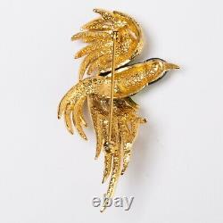 Vintage Signed Sphinx Bird Pin Gold Tone with Blue & Green Enamel 2.75 Brooch