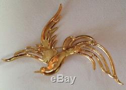 Vintage Signed Trifari Enamel Bird Of Paradise Brooch Pin Large