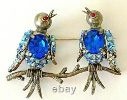 Vintage Signed Weiss Song Birds on a Branch Rhinestone Belly Brooch Pin