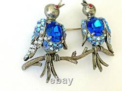Vintage Signed Weiss Song Birds on a Branch Rhinestone Belly Brooch Pin