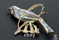 Vintage Silver & Abalone Shell Bird on Branch Art Nouveau Brooch