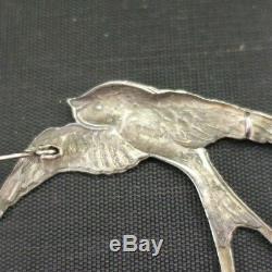 Vintage Silver ENAMEL SWALLOW BROOCH Sterling Large 2 Bird Pin