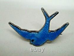 Vintage Silver Enamel Blue Bird Brooch