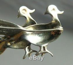 Vintage Silver Enamel & Marcasite Exotic Birds Pin Brooch