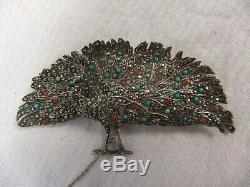 Vintage Silver, Marcasite & Paste Peacock Brooch TM & co 1920-35