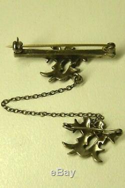 Vintage Silver Metal Marcasite Bird Brooch Piece With Chain