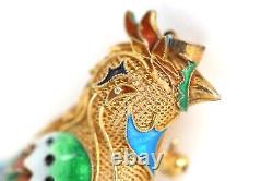 Vintage Silver Pendant + Brooch, Paradise Bird, Enameled, Gold Plated, L4,95