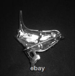 Vintage Silver Stamped 925 Marcasite & Ruby Gemstone Bird Robin Brooch Pin