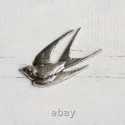 Vintage Solid 925 Sterling Silver Antique Swallow Bird Awesome Excellent Brooch