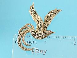 Vintage Solid Silver Marcasite Bird of Paradise Brooch Red eye c1930s