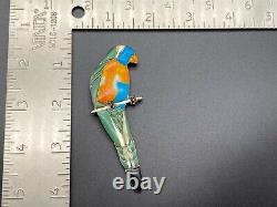 Vintage Southwestern Sterling Silver Turquoise MOP Parrot Bird Brooch Pendant