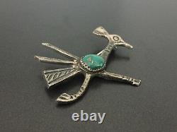 Vintage Southwestern Sterling Silver Turquoise Running Bird Cast Pin Brooch