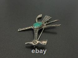 Vintage Southwestern Sterling Silver Turquoise Running Bird Cast Pin Brooch