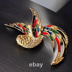 Vintage Sparkling Bird of Paradise Brooch Gold Tone, Enamel & Rhinestones