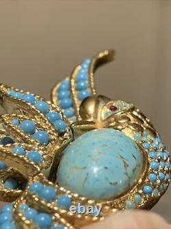 Vintage Sphinx Beautiful Bird Brooch Pretty Turquoise Stones. Beautiful