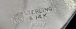 Vintage Sterling 14k Gold & Pearl Modernist Dove Bird Circle Brooch Signed