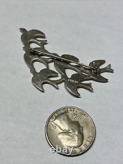 Vintage Sterling 925 Birds In Flight pin brooch