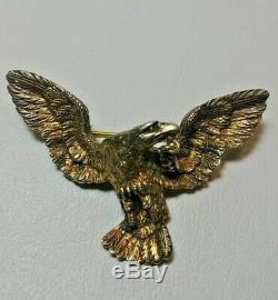 Vintage Sterling 925 Vermeil Bald Eagle with Gem in beak pin Brooch FM 1/2 oz