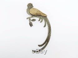 Vintage Sterling Silver 900 Gold Brooch Pin Paradise Bird handmade Guatemala