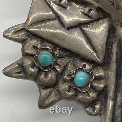 Vintage Sterling Silver Bird Delivering Letter Brooch Turquoise 1930's Mexico