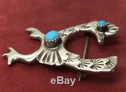 Vintage Sterling Silver Brooch Pin 925 Bird Native American Turquoise