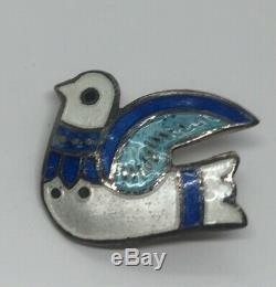 Vintage Sterling Silver Brooch Pin 925 TF 32 Mexico Taxco Enamel Bird Dove