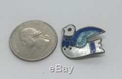 Vintage Sterling Silver Brooch Pin 925 TF 32 Mexico Taxco Enamel Bird Dove
