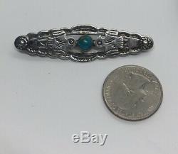 Vintage Sterling Silver Brooch Pin 925 Turquoise Native American Bird Bar