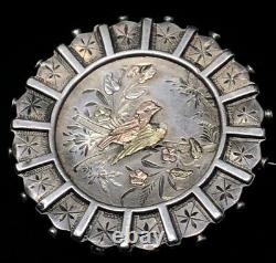 Vintage Sterling Silver Brooch Pin Antique C Clasp Etched Birds Nature Detailed