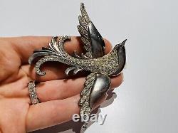 Vintage Sterling Silver Crystal Bird Brooch