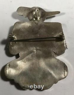Vintage Sterling Silver Inlayed Thunder Bird Pendant / Brooch. By Zuni Artist