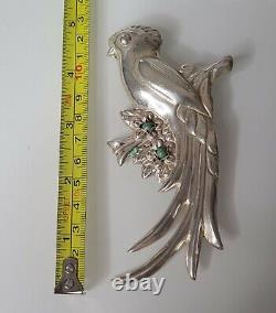 Vintage Sterling Silver Large Parrot Bird Brooch Mexico