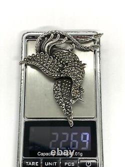 Vintage Sterling Silver Marcasite Phoenix Bird PinBrooch 22.68g 2.3/4 x 3