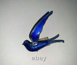 Vintage Sterling Silver Norway Blue Bird Brooch Enamel signed