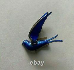 Vintage Sterling Silver Norway Blue Bird Brooch Enamel signed