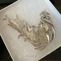 Vintage Sterling Silver Phoenix Brooch Pin, Jewelry Peacock Bird Paradise